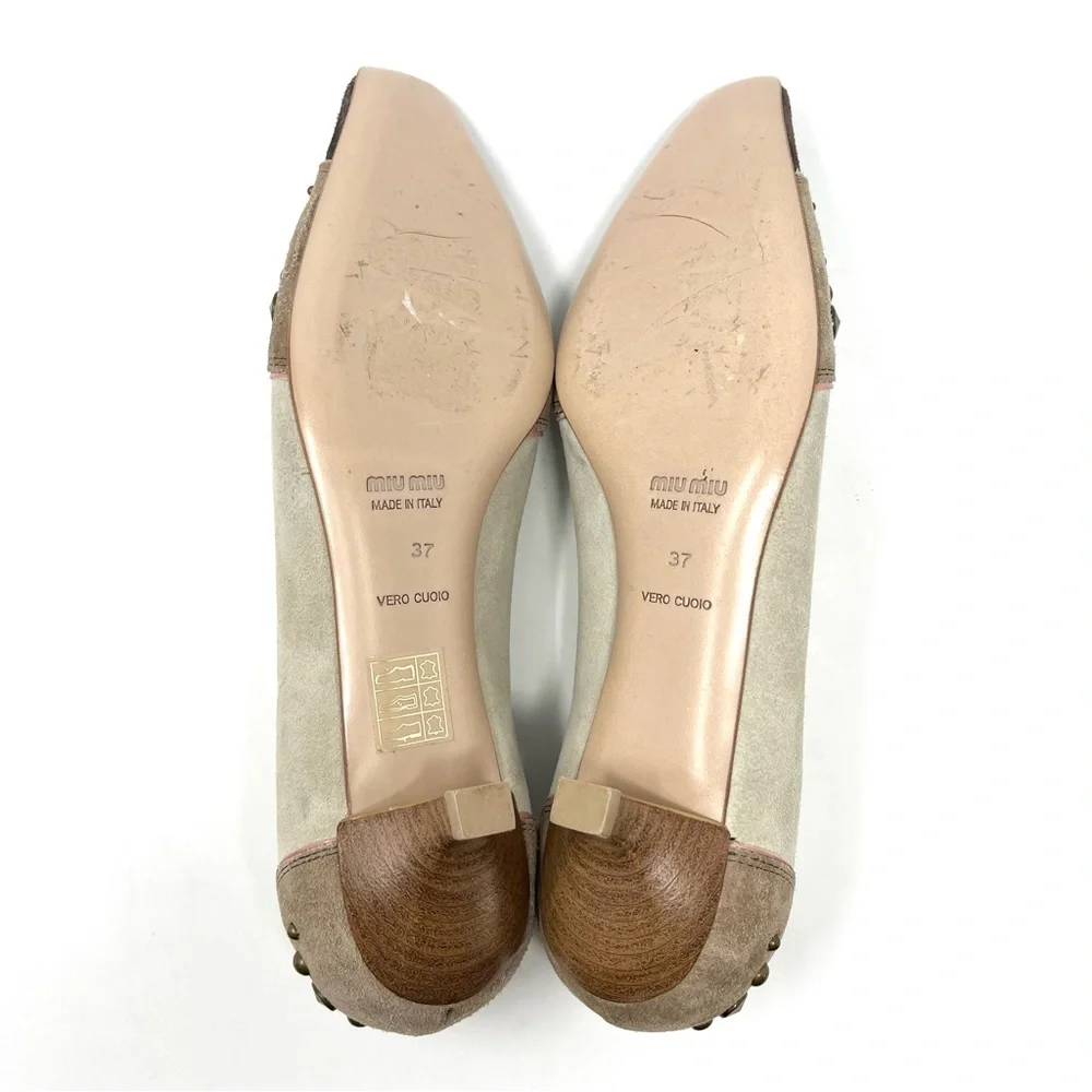 Vintage Miu Miu Y2K Western Suede Kitten Low Heels Pumps Beige Brown Pink 37 7